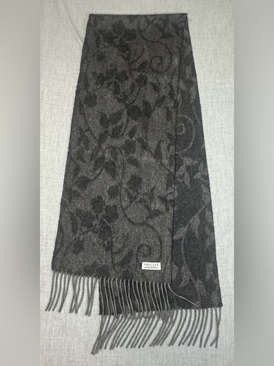 Amicale Cashmere Accessories - Amicale Cashmere Women's Charcoal Floral Knit Scarf 100% cashmere